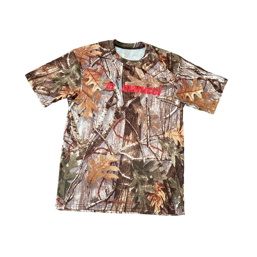 Marucci Camouflage Baseball Shirt Brown Red Logo Short Sleeve Hunting Outdoor